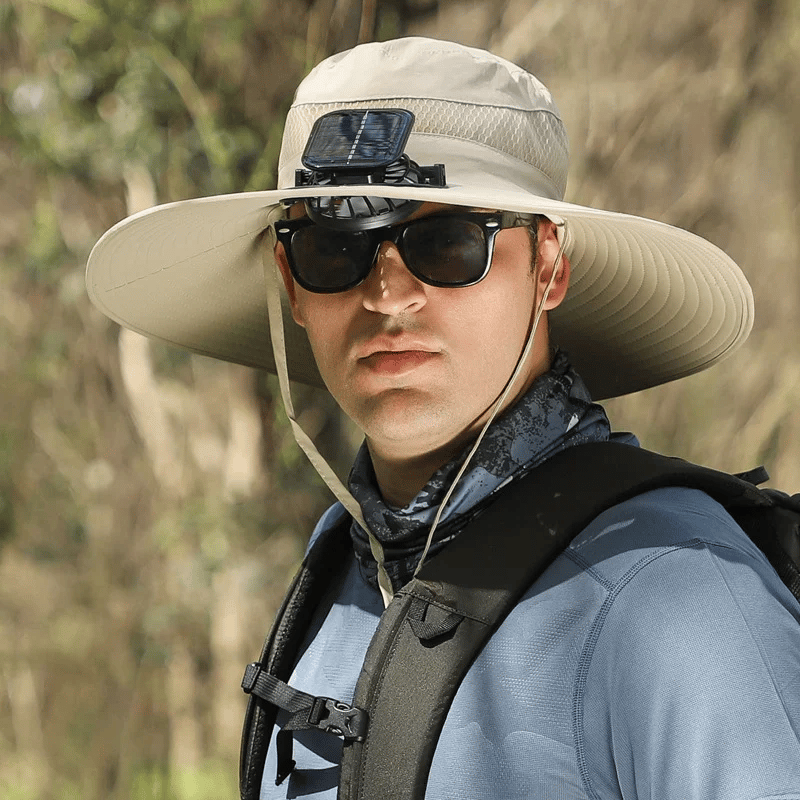 Sherum Wide Brim Solar Fan Outdoor Fishing Hat-Solar & USB Charging