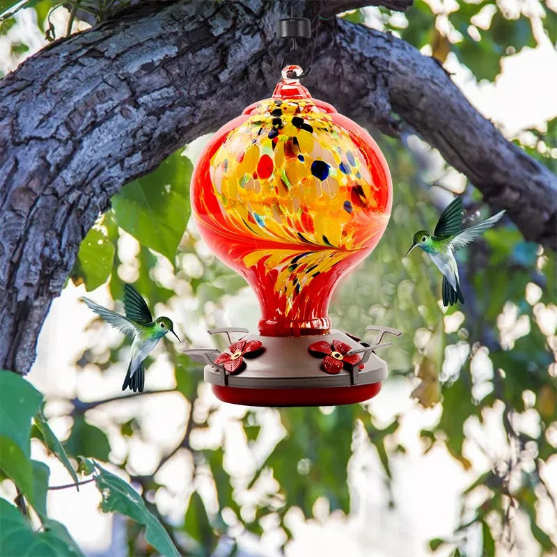 Sherum Hand Blown Glass Hummingbird Feeder - 32 Ounces