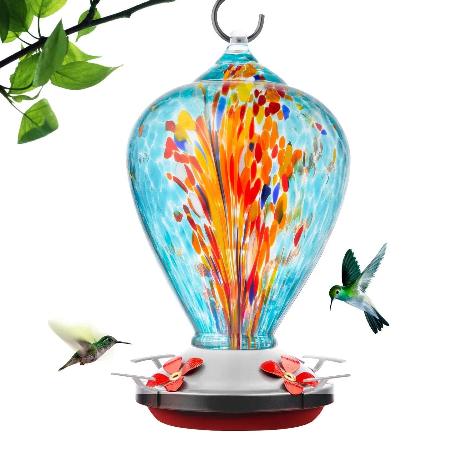 Sherum Hand Blown Glass Hummingbird Feeder - 34 Ounces