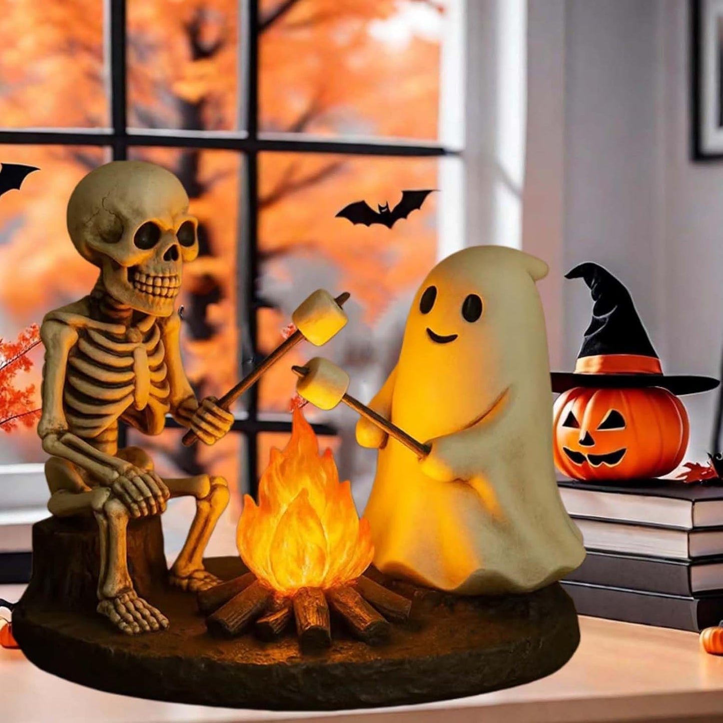 🎃Skeleton & Ghost Bonfire Night Lamp – Spooky Vibes for Your Halloween Décor!👻
