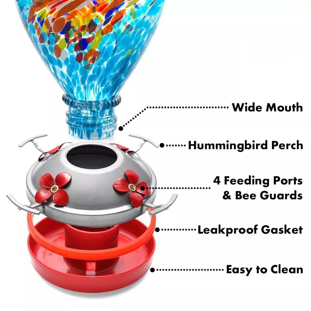 Sherum Hand Blown Glass Hummingbird Feeder - 34 Ounces