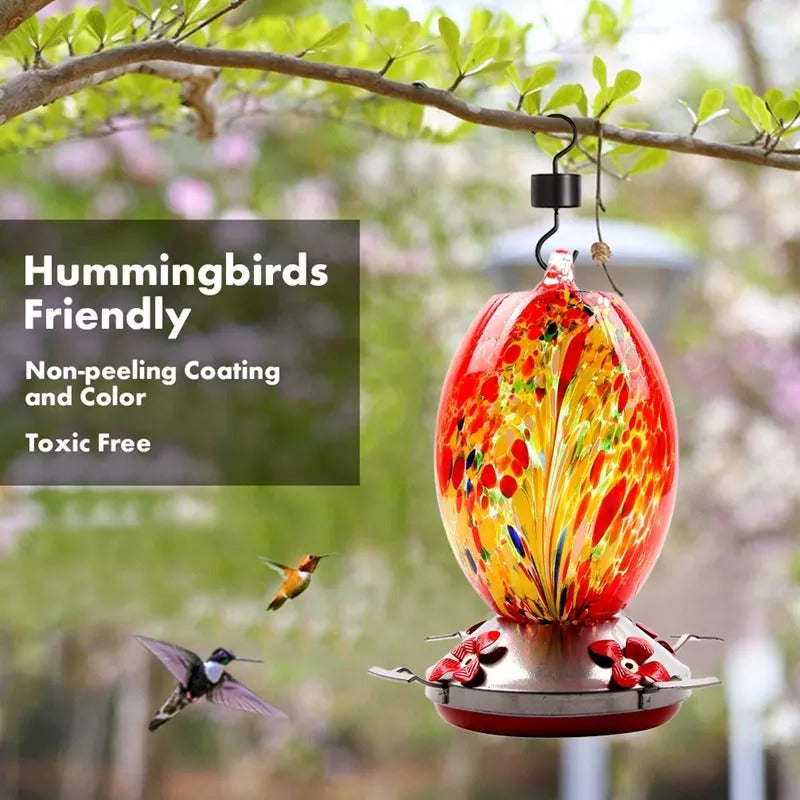 Sherum Hummingbird Feeder Hand Blown Glass - 25 Ounces